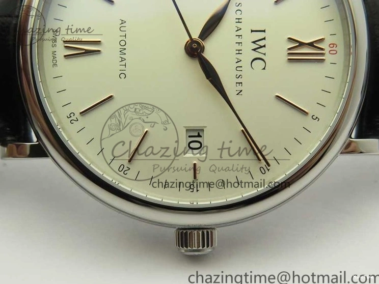 MIROTIME 1228 Portofino Automatic SS FKF 1:1 Best Edition White Dial RG Markers on Black Leather Strap A Stretchable 7141